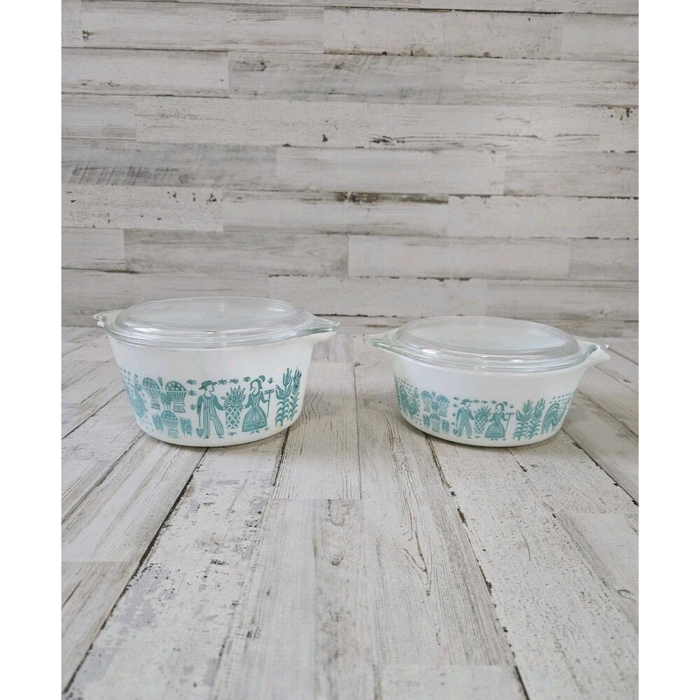Pyrex Amish Butterprint Casserole  Turquoise #473 472 Set Of 2 Vintage